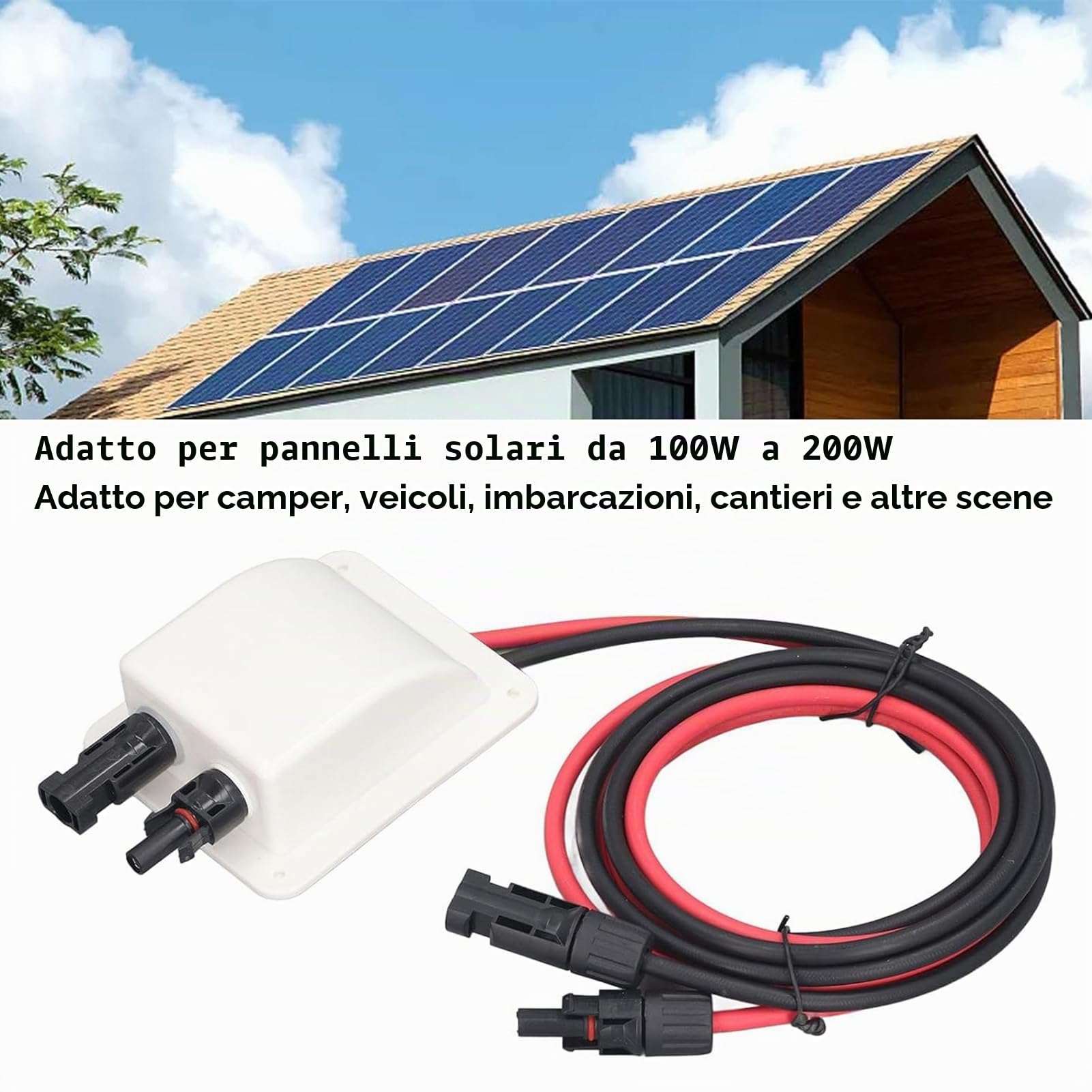 Passacavo solare doppio, passacavo impermeabile, passacavo a energia solare, passacavo a 2 vie con cavo solare da 2 m, per camper, barca fotovoltaica