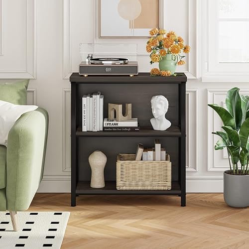 Miniatura 4 de FATORRI Rustic Small Bookshelf for Small Space, Industrial Short Wood Bookcase, Farmhouse Low Book Shelf, 3 Tier Narrow Bookshelf for Living Room,