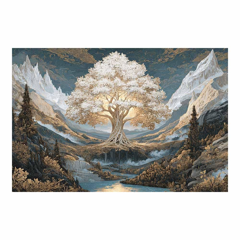 ZAMAEIU The tree of life Mountain-nesting trees Canvas Paintings Abstract Tree,Wall Art Poster Modern Room Bedroom Home Decor Geometric Print Patterns(white)-80x120cm Unframed