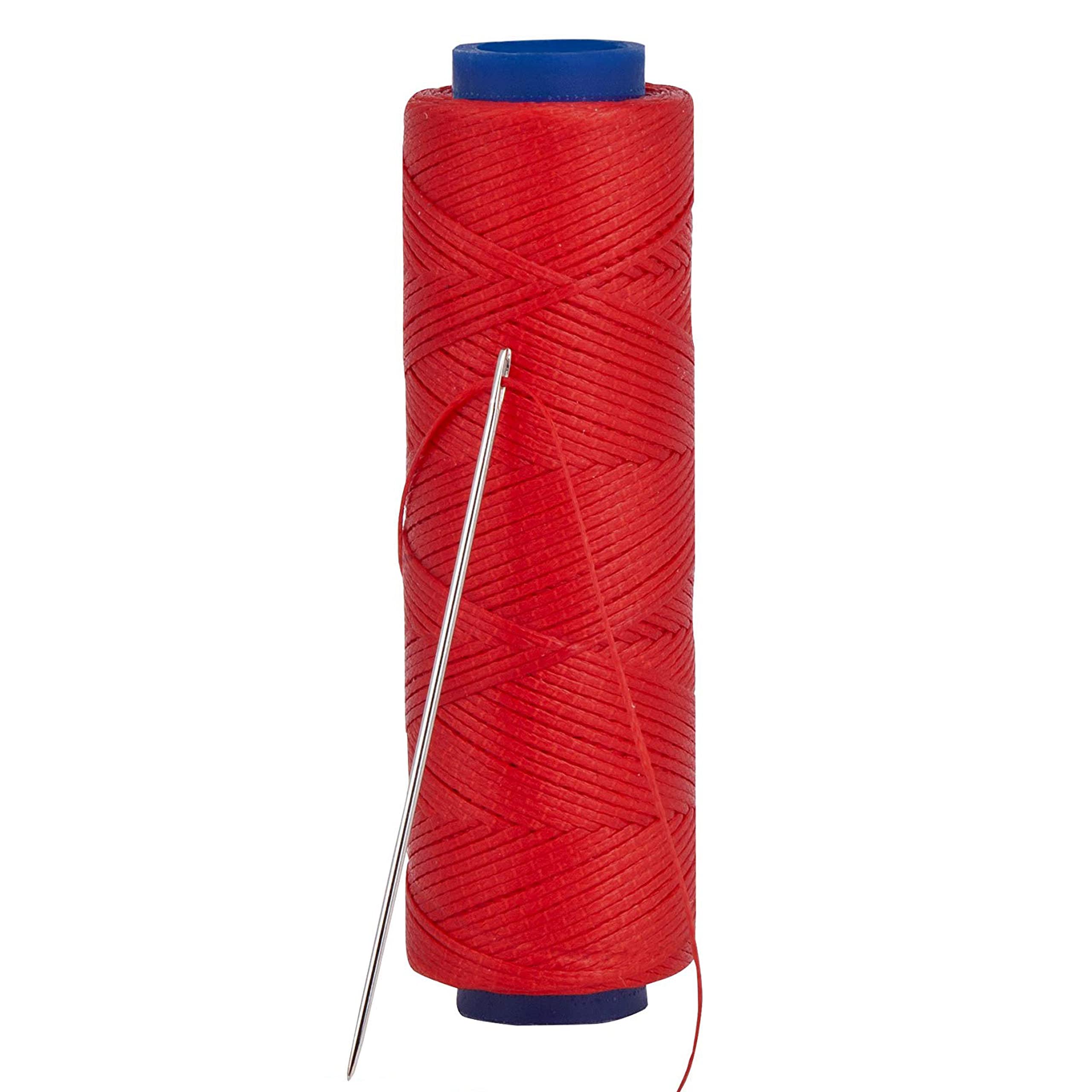 Waxed Thread, Strong Thread for Leather, Upholstery, Shoe, Bag, incl. Needle (Colour: RED)