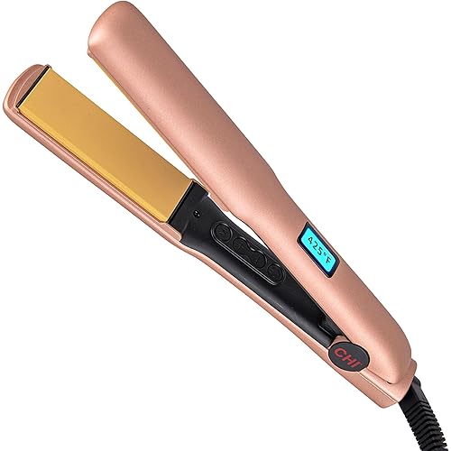 CHI Original Flat Iron Hair Straightener, Ceramic Floating Plates for Smooth Finish, Quick Heat Up Styling Tool, On/Off Switch, 1.25", Prosecco Please