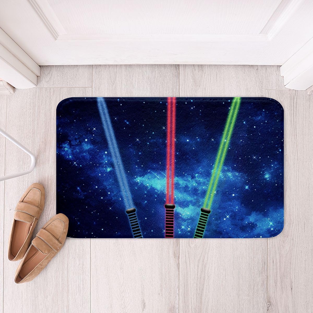 Homewish Lightsaber Bathroom Rug Mat,20x32 Inches Galaxy Universe Plush Bathroom Decor,Non Slip Soft Shaggy Microfiber Bath Mats for Tub Shower,