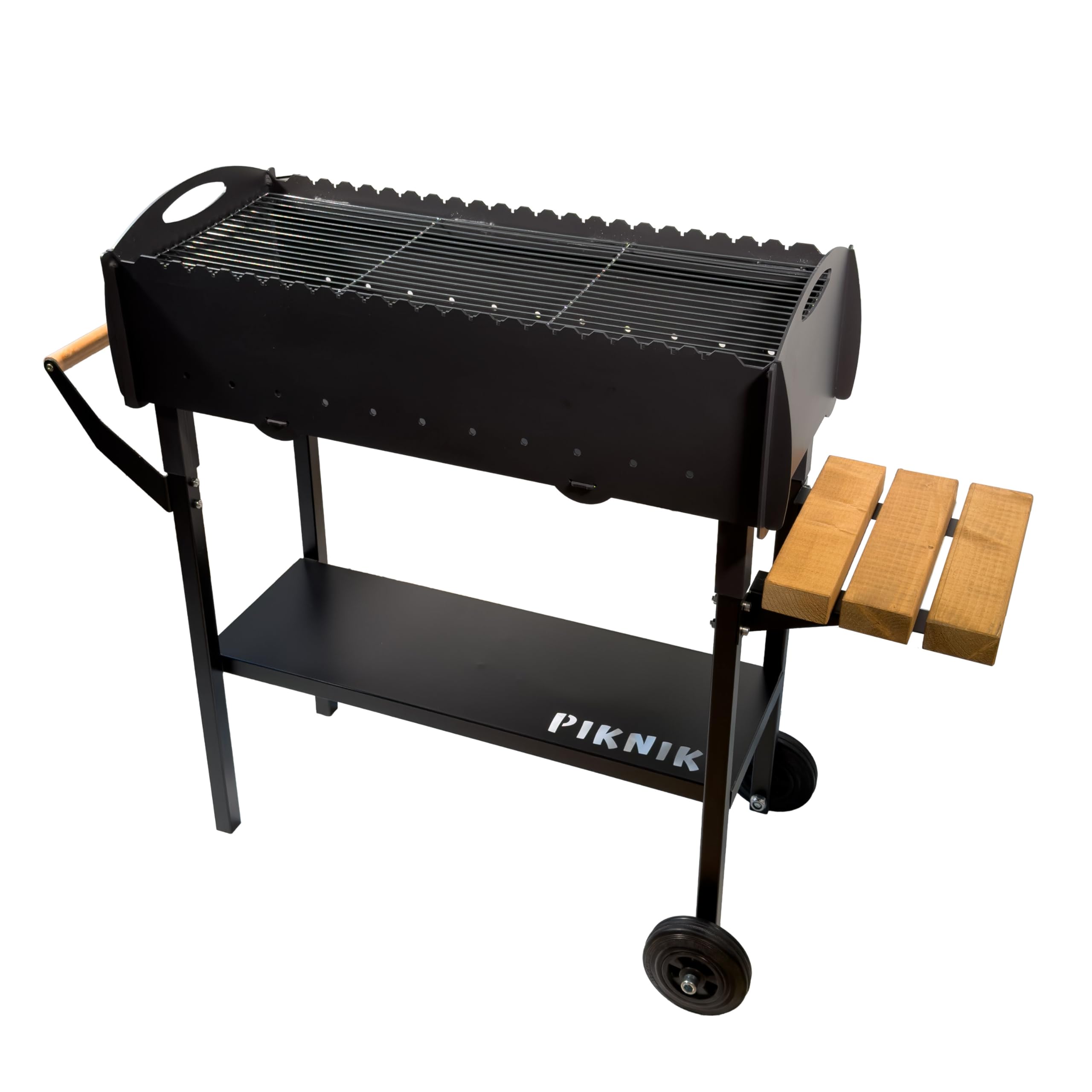 Gartengrill | Schaschlikgrill für 21 Spieße mit Rädern – Massiver Holzkohlegrill aus 3 mm Stahl, zerlegbar & mobil, stationärer Mangal Grill mit Ablage für Garten, Terrasse & Outdoor BBQ