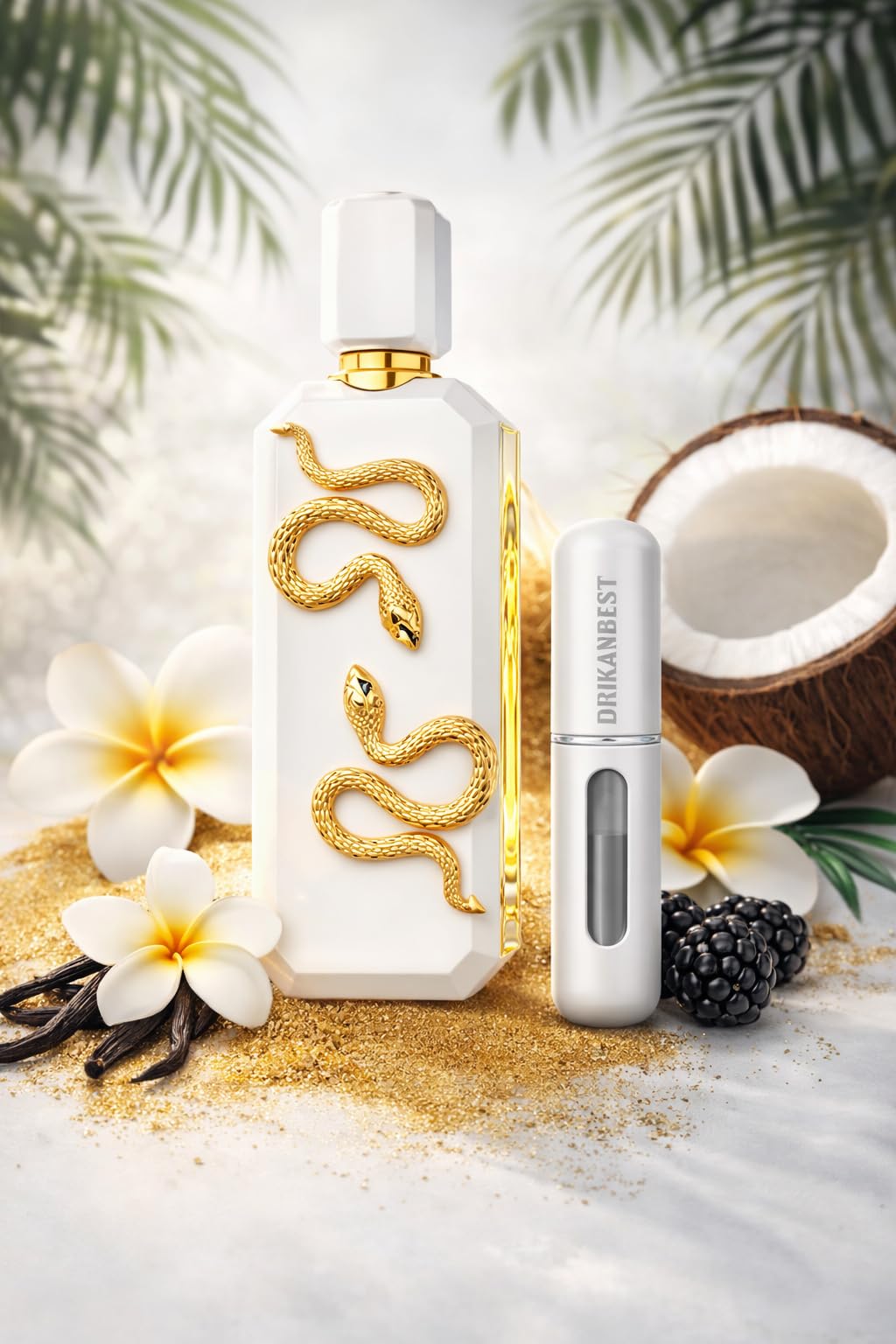 VENENO BIANCO Perfume Unisex 100ml – Fragancia Cremosa con Coco, Vainilla y Flores Blancas – Aroma Suave, Elegante y Duradero + Atomizador Drikanbest de Regalo
