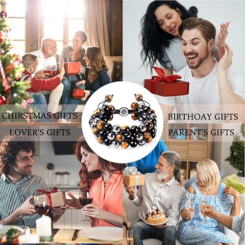 Miniatura 7 de AuRiver Pulsera de triple protección hematita de ojo de tigre de obsidiana negra natural de 0315in pulsera de cristal curativa para hombres y