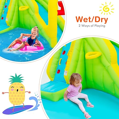 Miniatura 5 de HONEY JOY Toboganes acuáticos inflables, castillo inflable 7 en 1 para niños con pared de escalada y toboganes largos, piscina grande y 2 cañones de