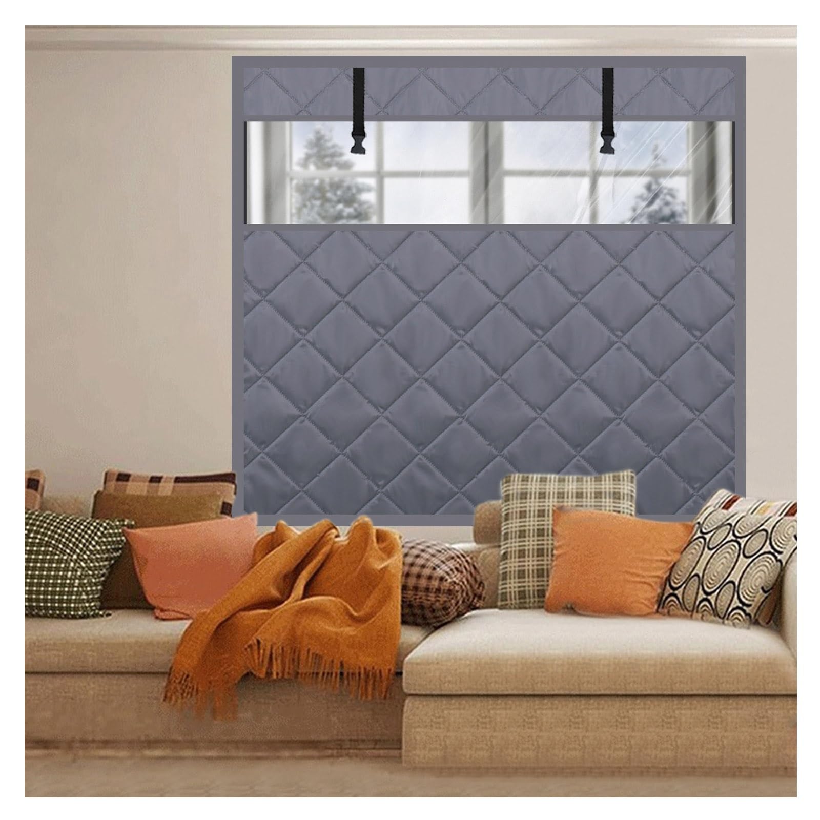 Rideau thermique pour porte et fenêtre en coton noir W80xH120cm