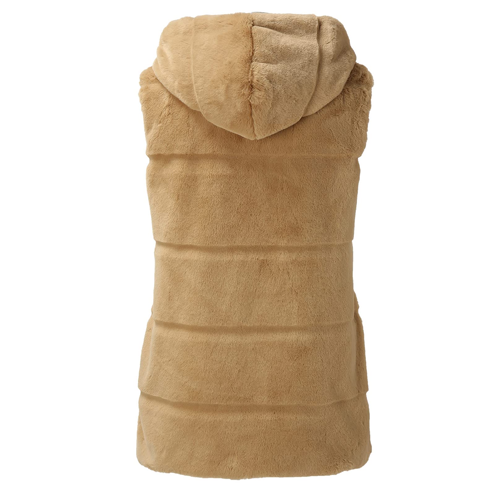 Gilet in pelliccia da donna, da donna, in pelliccia sintetica, elegante, con cappuccio, cachi, L