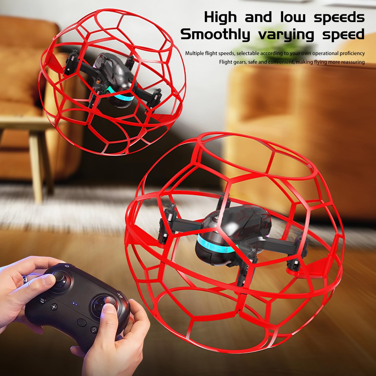 Drone calcio RC 2,4 GHz Quadricottero con telecomando senza testa a 6 canali con giroscopio Un pulsante Luci a LED per decollo e atterraggio Velocità regolabile per (Rossa)