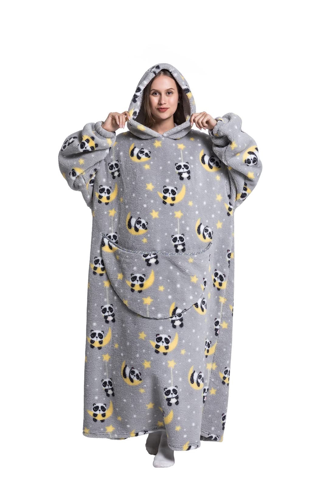 KawojaExtra Long Oversized Blanket Hoodie,Wearable Blanket with Sleeves and Pockets,Super Warm and Cozy Fleece Throw Giant Sweatshirt for Women Men