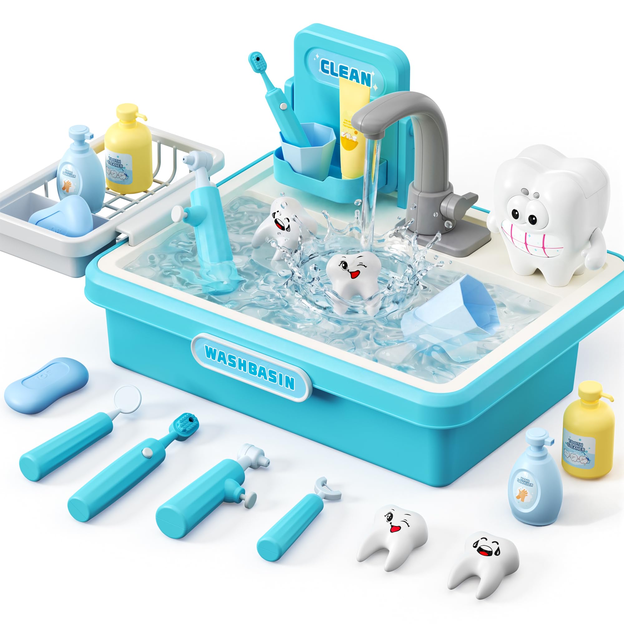 Water Sink Toy for Kids,Bathroom Sink Set with Running Water,Outdoor Play Sink with Automatic Water Cycle System,Pretend Role Play Toys for Girls Boys,Gifts for Kids 3-5