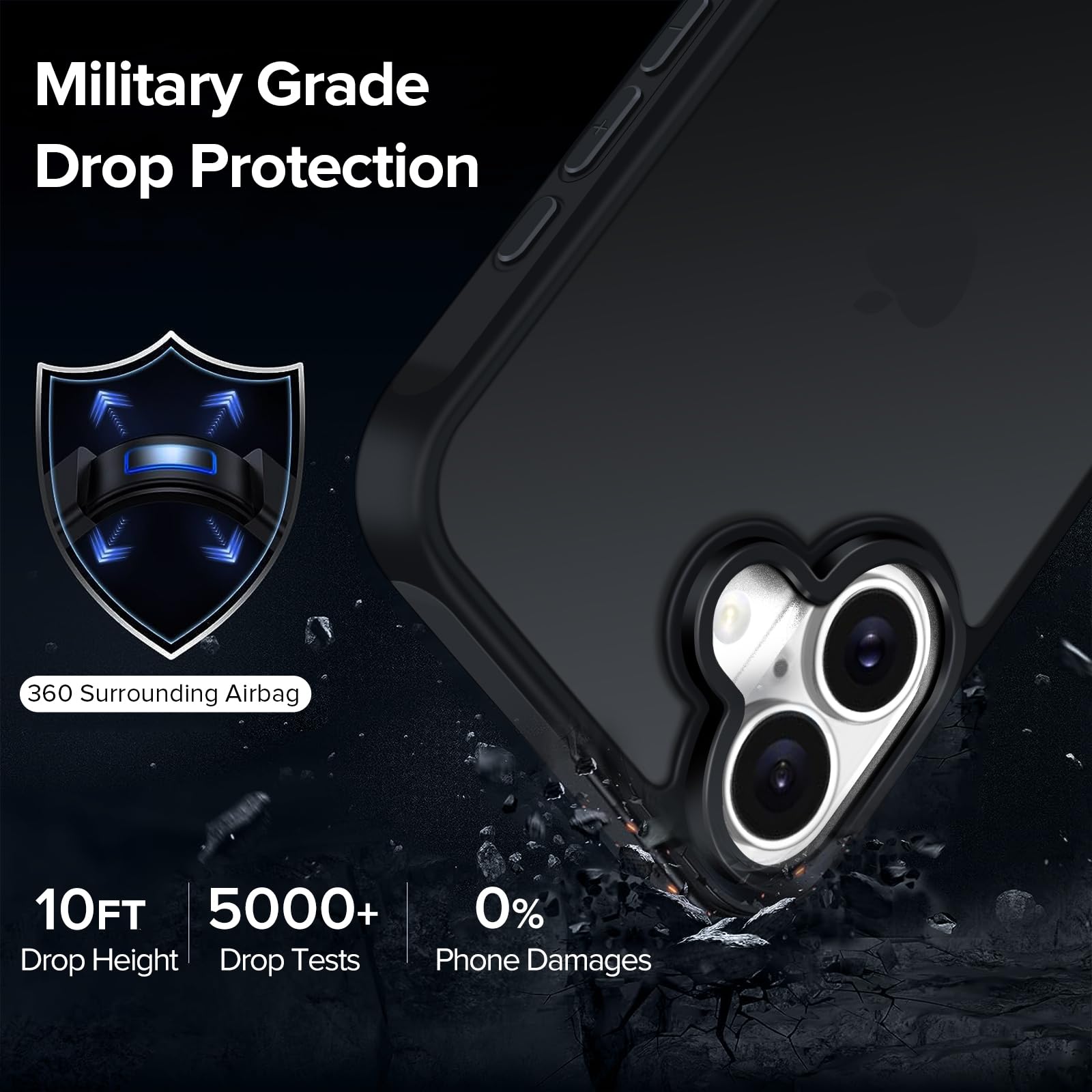 iVoler Cover Opaca per iPhone 17 6.3 Pollici con 2 Pezzi Vetro Temperato, [Antiurto di Grado Militare] Custodia Traslucida Posteriore Sottile Anti-Impronte Case, Nero