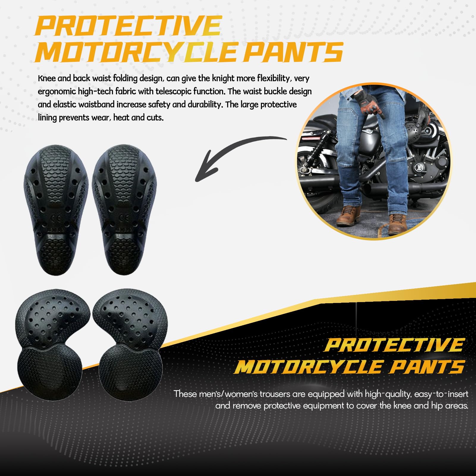 Hombre Pantalones Vaqueros Moto Pantalones Motociclismo, Pantalones Deportivos De Moto, Transpirables, Resistentes Al Desgaste, Con 4 Almohadillas Protectoras (Azul,M)