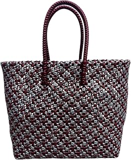 Handmade Wire Koodai Tote Bag, Silver and Maroon, Woven Plastic Wire, Cross Normal Knot Pattern, Everyday Shopping Bag Price In India