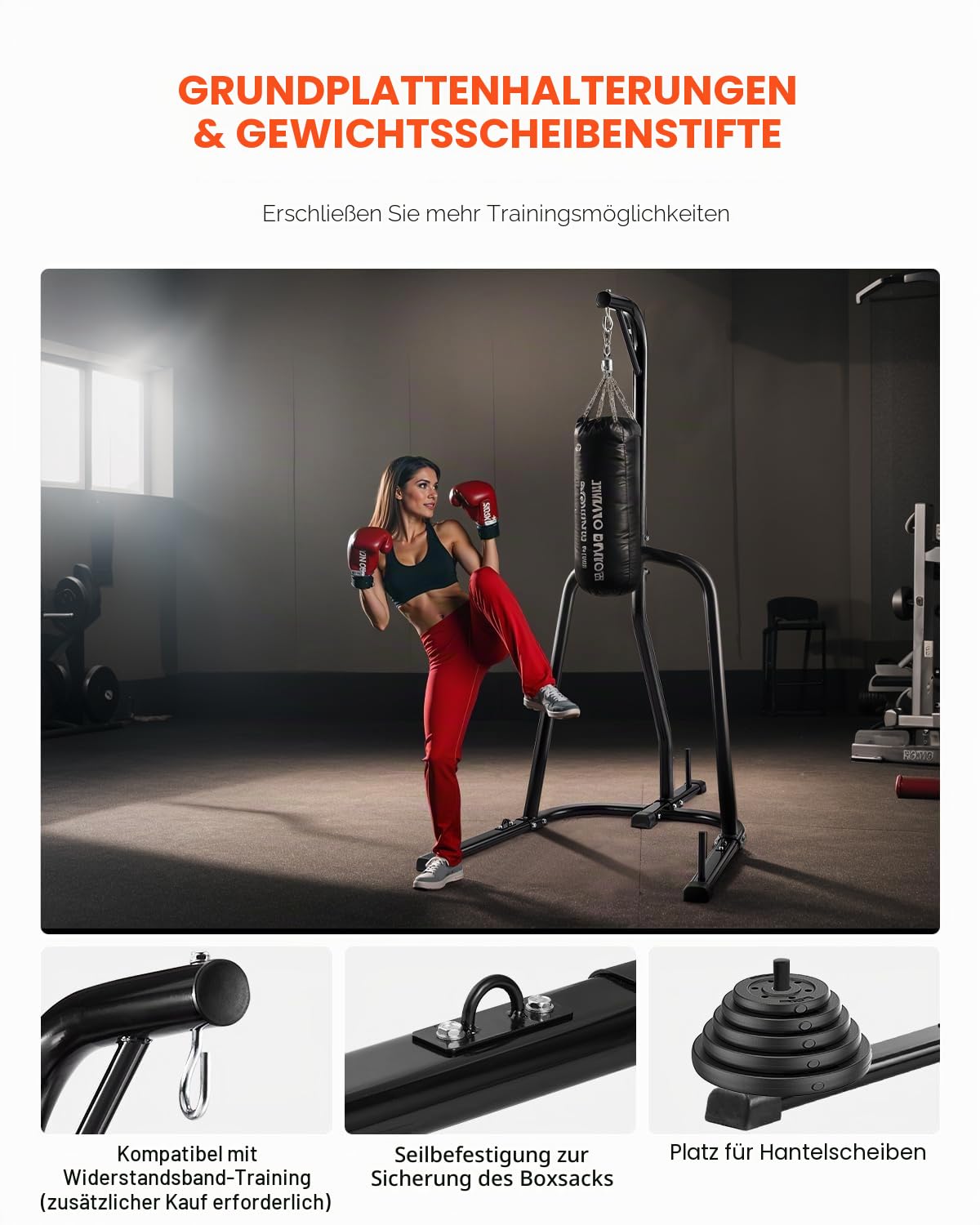 VEVOR Boxsack-Ständer, Stahl, strapazierfähig, Trainingsgerät, höhenverstellbar, mit beschwertem Boden, hält bis zu 63,5 kg, freistehender Sandsackständer für Zuhause, Fitnessstudio, Fitness