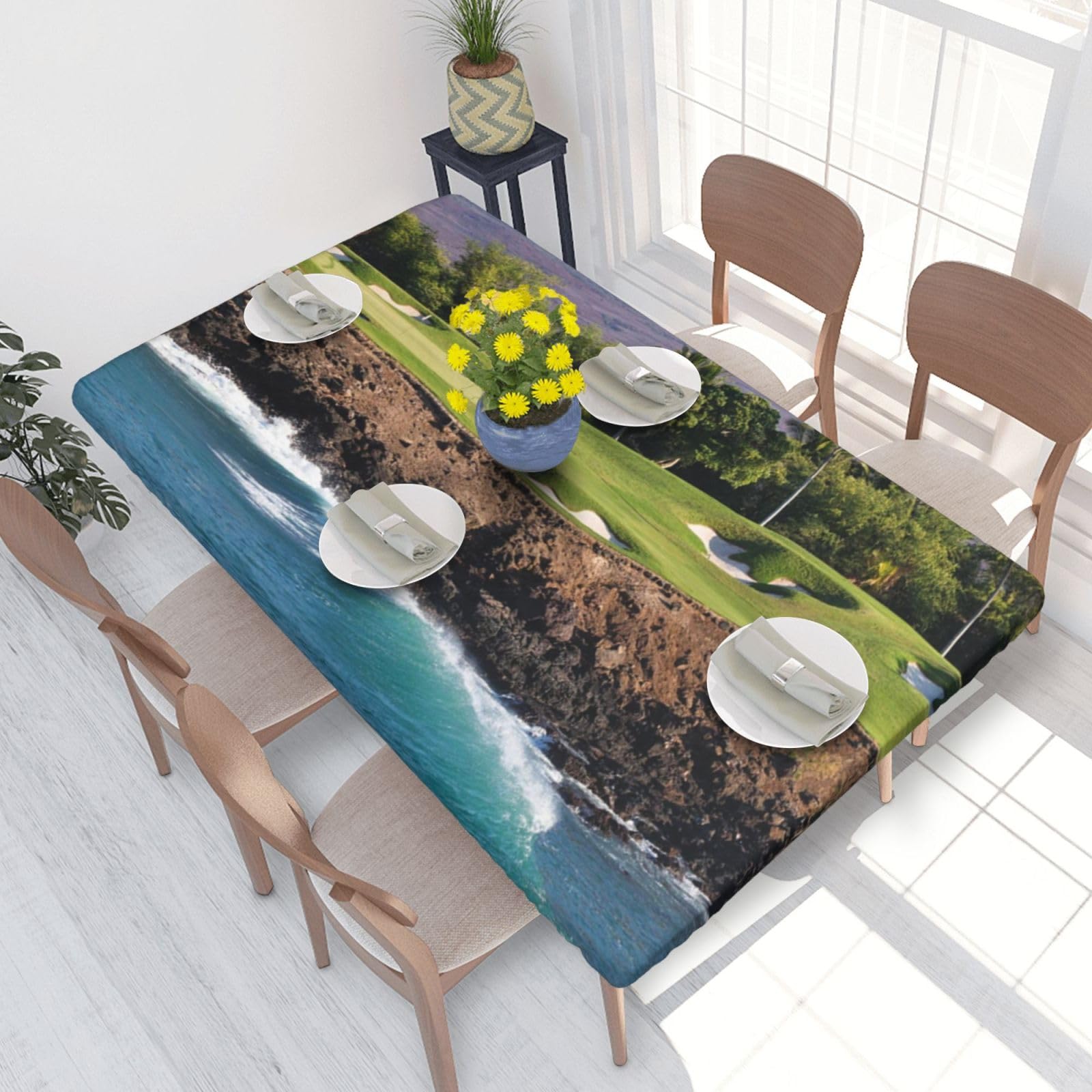 BNVSADC Hawaii Beach Golf Course Printed 4FT Tablecloth 122x76 CM Polyester Kitchen Water Resistant Table Cloth Dining Table Decoration Table Covers