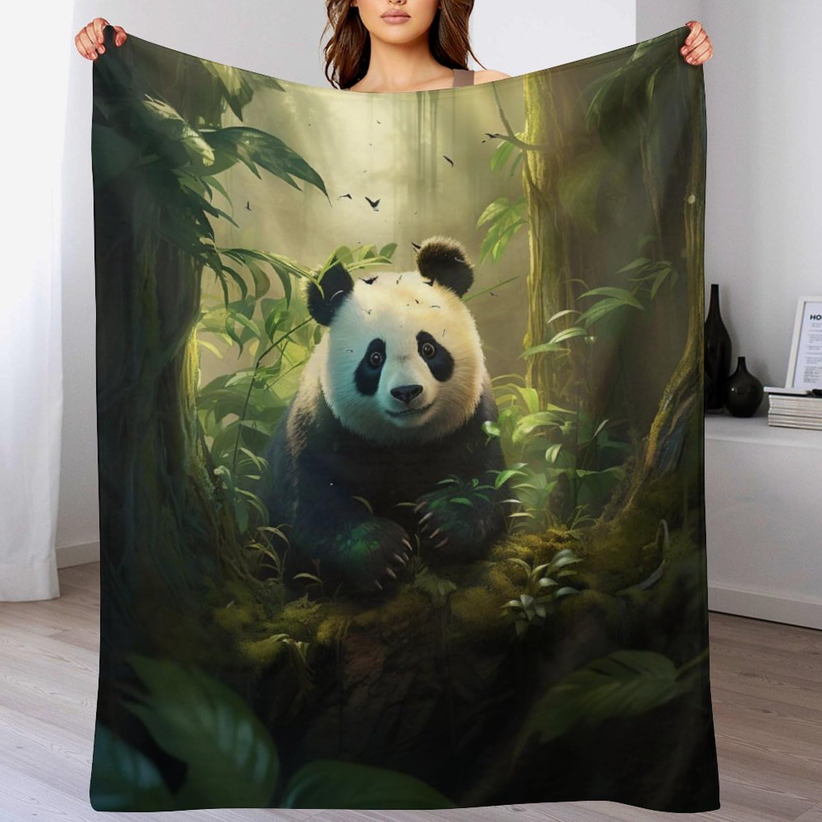 Couverture flannel polaire panda plaid de séjour 130x180cm et jeté de canapé chaud pour l'hiver
