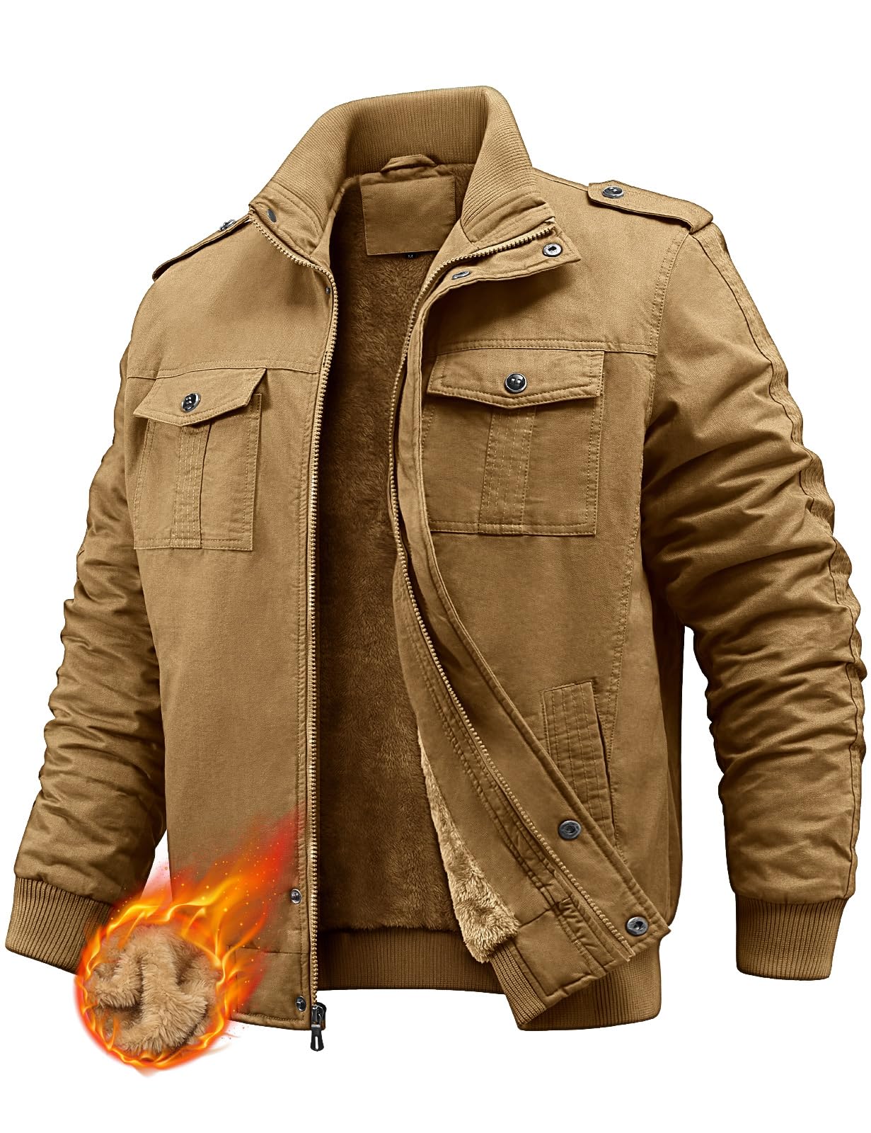 Chaqueta Hombre Invierno Casual Cálido Chaqueta de Forro Polar Algodón Chaqueta de Militar de Transición Abrigo con Múltiples Bolsillos