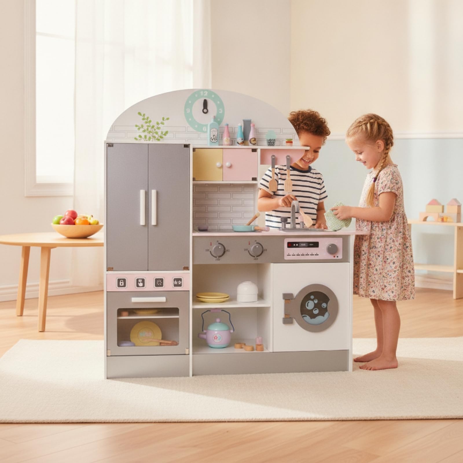 Cuisine en Bois Grand Dinette en Bois Éducatif Jeu D'imitation pour Tout-Petits