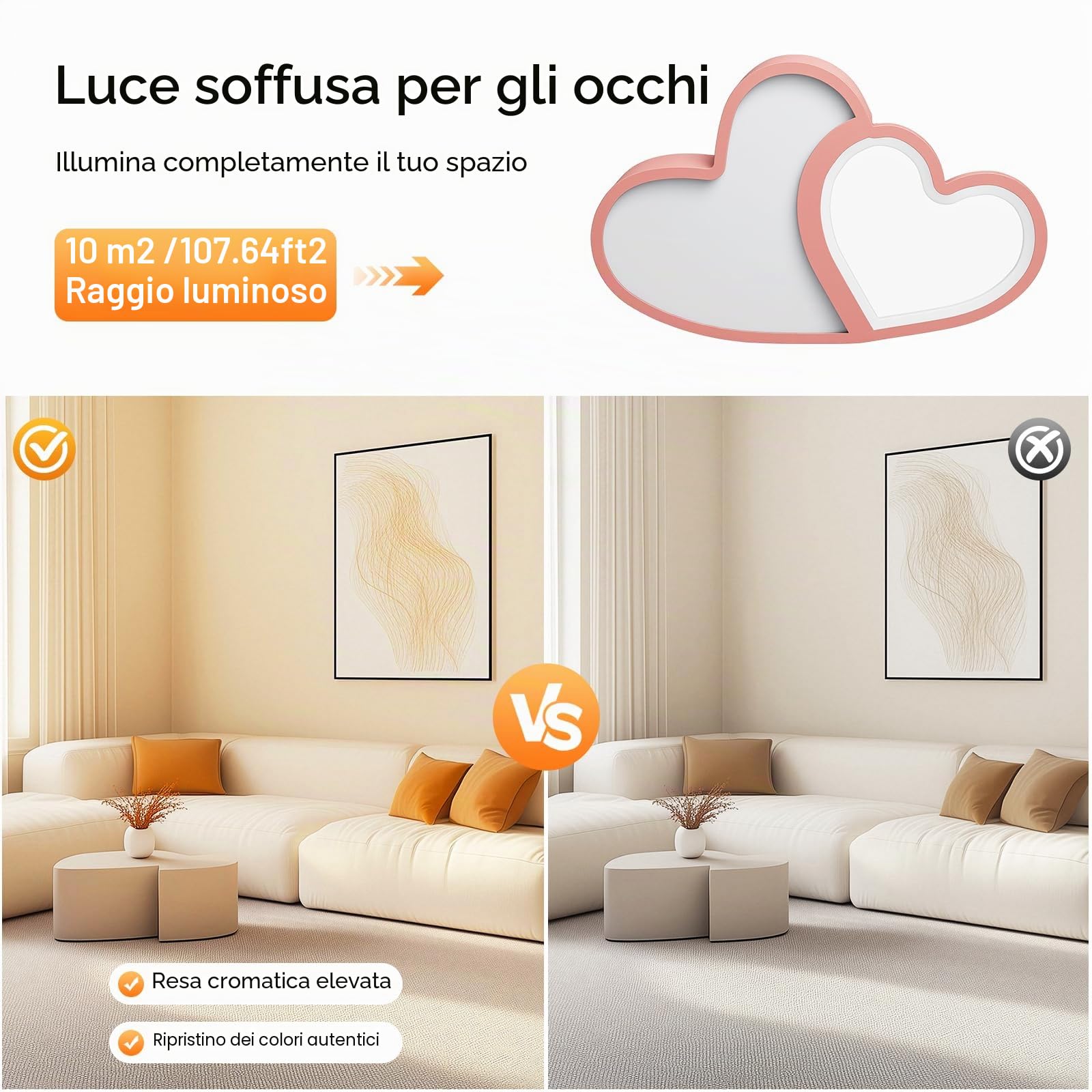 Lampada da Soffitto per Cameretta Bambini, Lampada da Soffitto a LED, Moderna Luce a Forma di Cuore, 40W, LED, 3 Colori di Luce, Dimmerabile