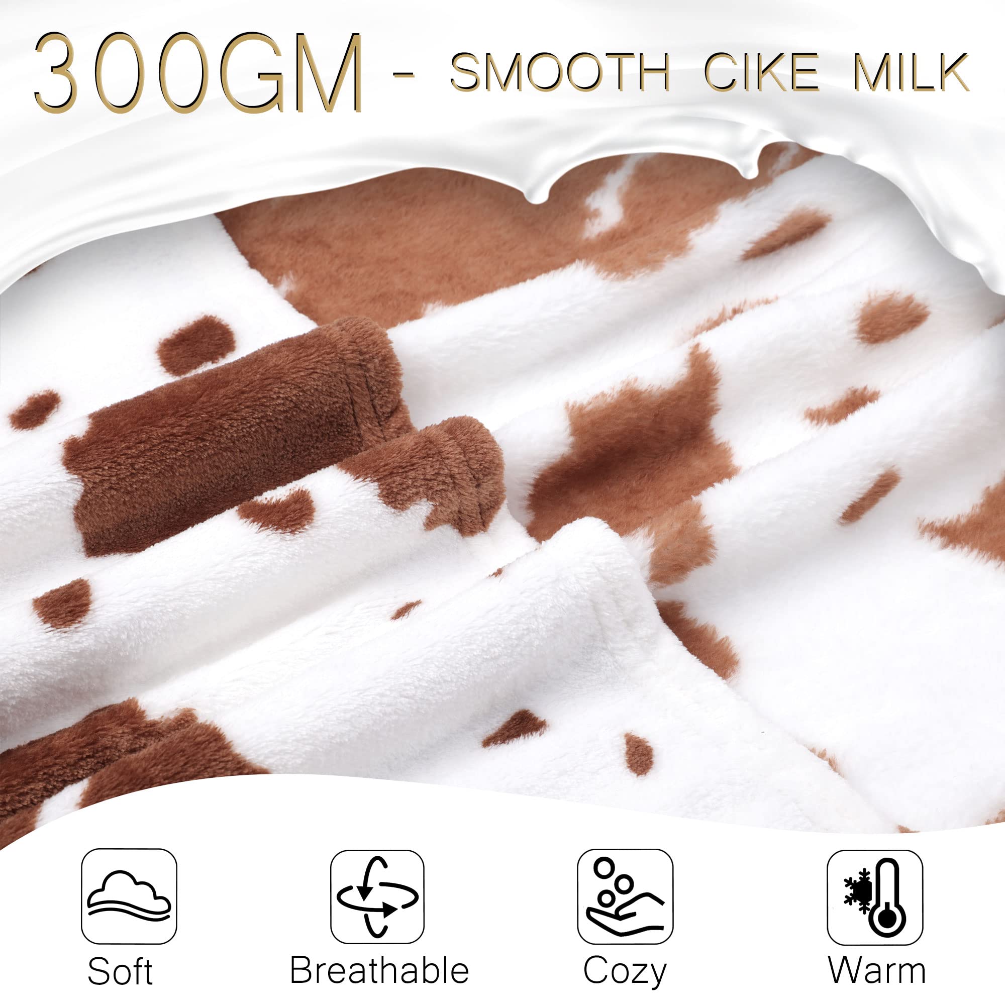 Coperta morbida e leggera in flanella con stampa a pelle di mucca, per letto, divano, tutte le stagioni, 76,2 x 101,6 cm/101,6 x 127 cm/127 x 152,4 cm/152,4 x 203,2 cm