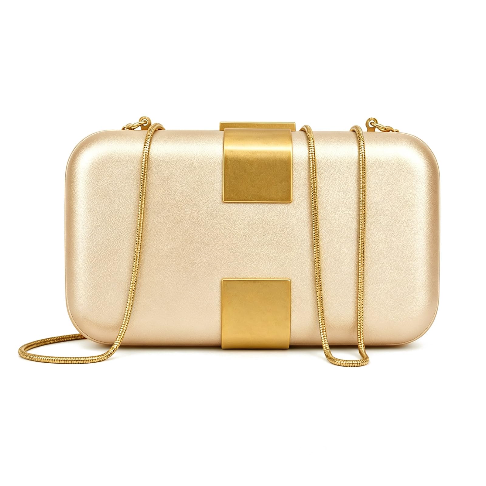 Women's Minimalist PU Leather Evening Bag Chic Metal Clutch, Wedding, Vacation, and Everyday Handbag with Chain