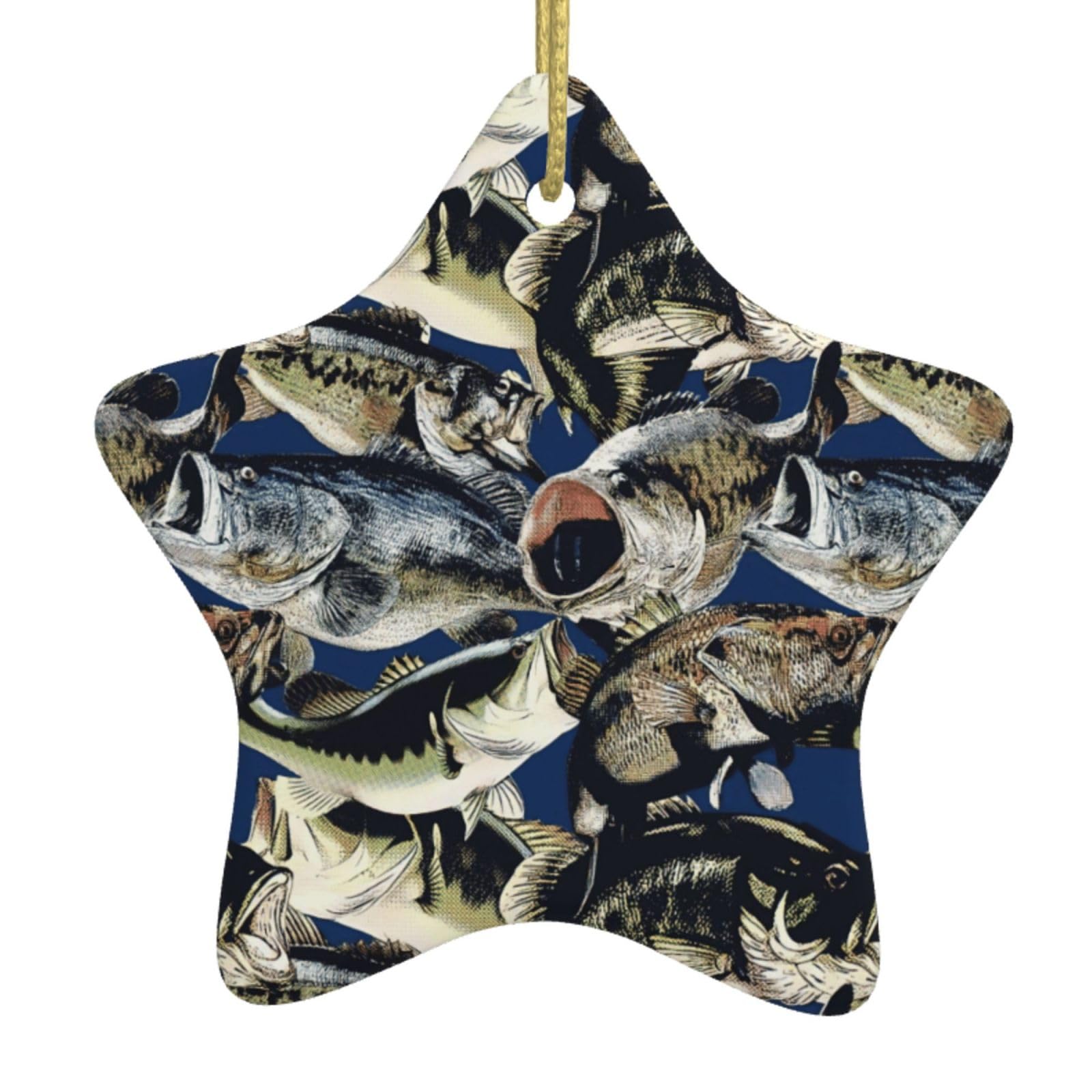 Fish Pattern Print Christmas Ornaments, Ceramic Hanging Ornament, Round Shape Decorations
