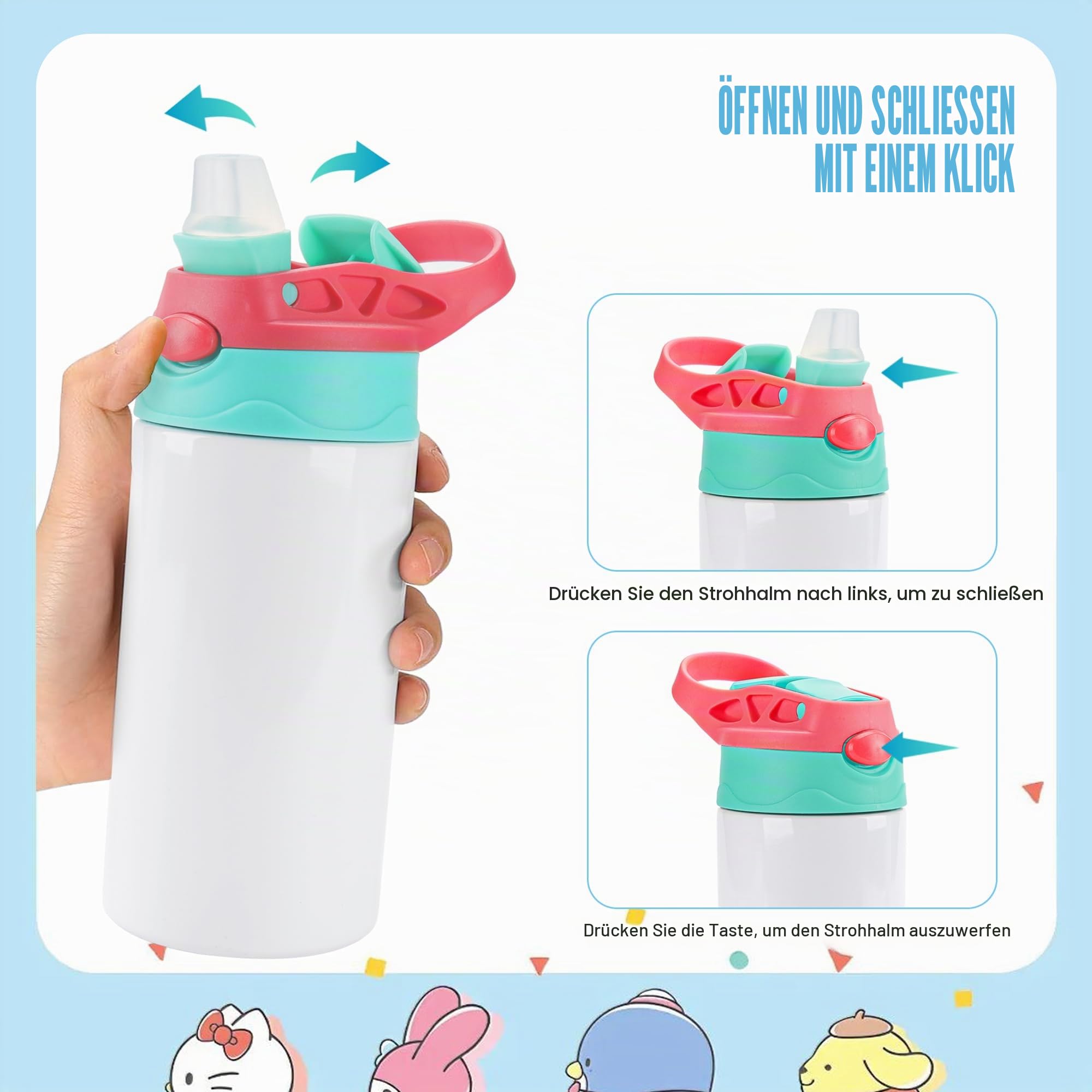 Joyclub Sublimationsbecher für Kinder, 340 ml, 5 Stück | BPA-freier Sublimationsbecher für Kinder mit rutschfester Unterseite, verhindert effektiv Auslaufen oder Verschütten