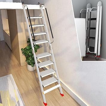 Foldable Attic Egress Ladder,Space-Saving Wall Mounted Loft Escape Ladder,Universal Space-Saving Loft Ladders for Basement Window Well Apartments10Step 293cm 115in, Silver