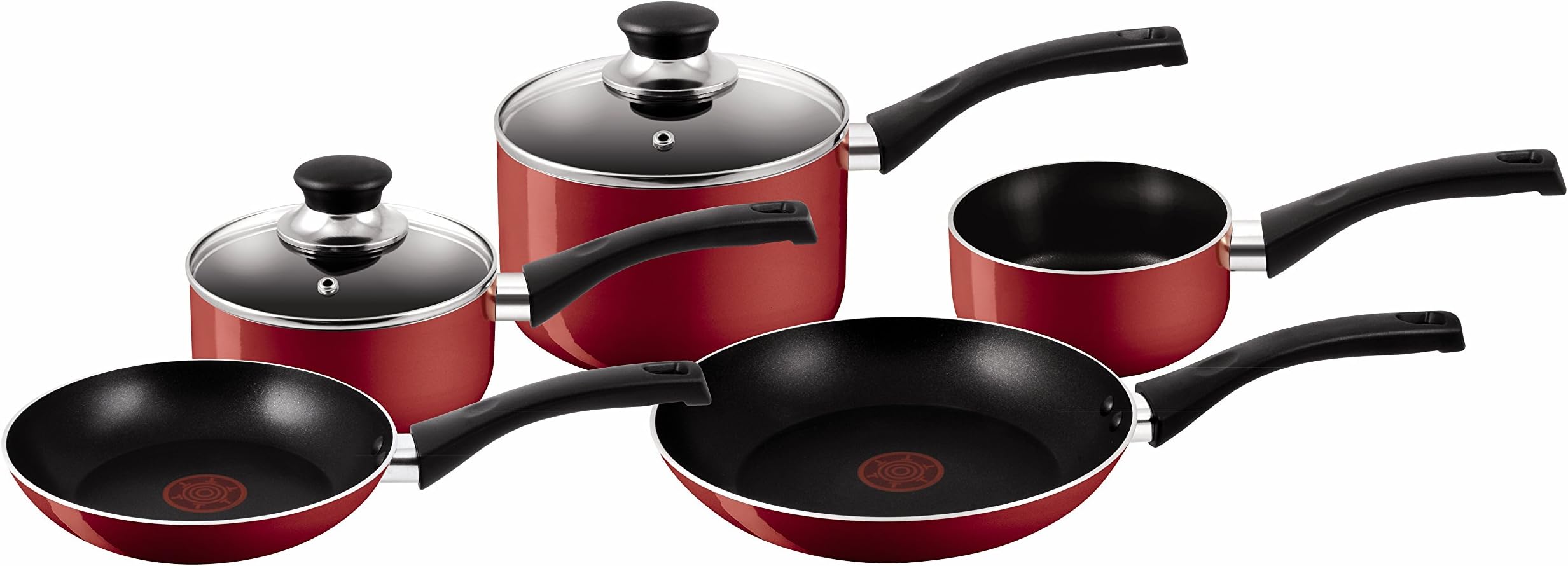 Tefal Bistro Aluminium Cookware Set, 5 Pieces - Red