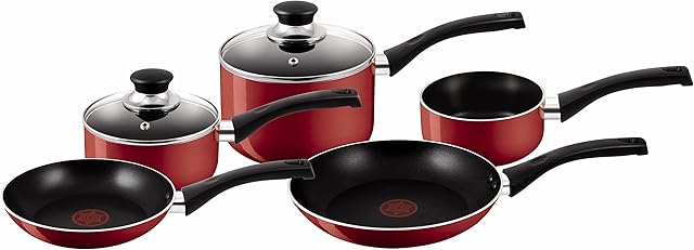 Tefal A161S545 Bistro Aluminium Cookware Set, 5 Pieces - Red