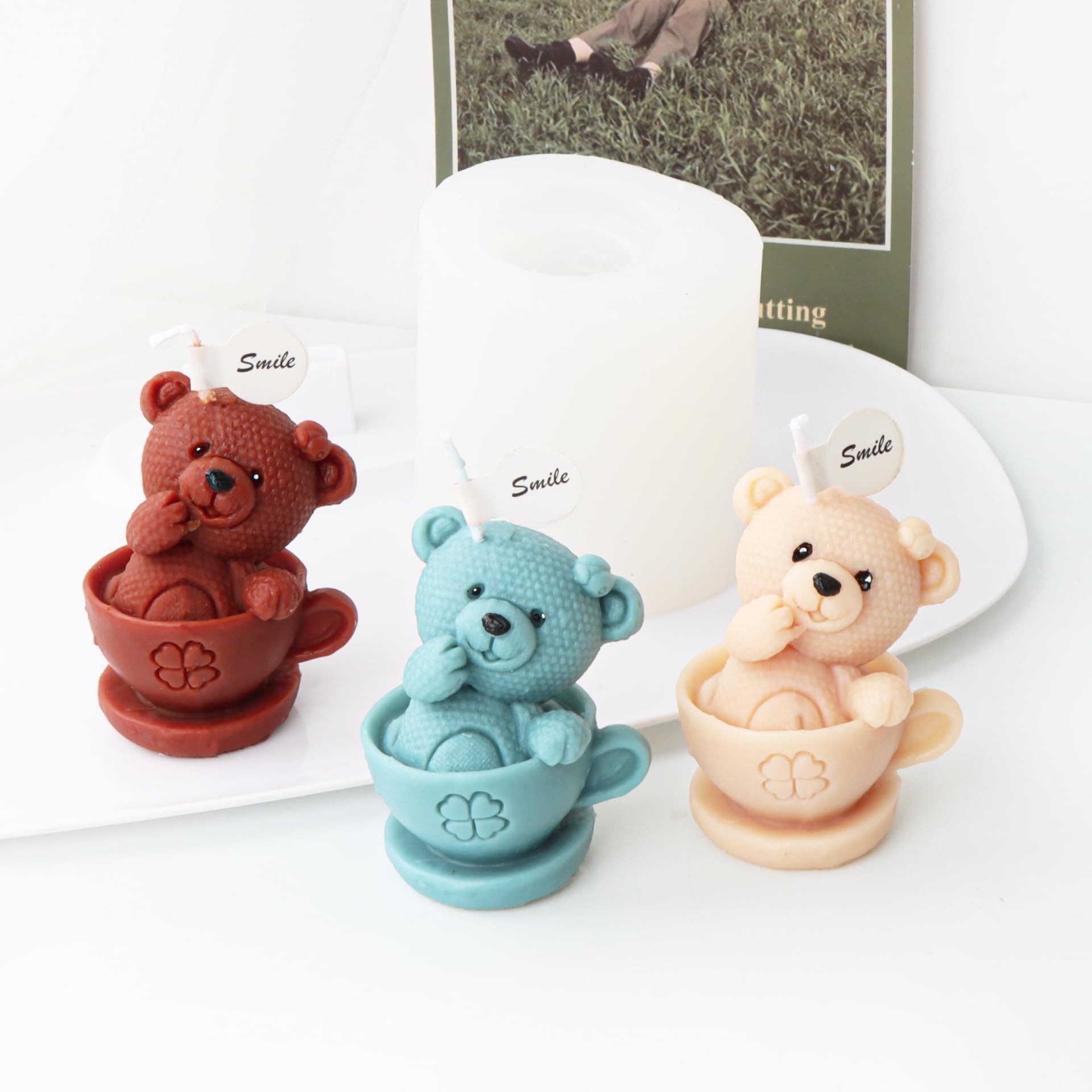 Xidmold 2 pezzi tazza elefante orso candela stampo 3D animale elefante orso stampo in silicone per fondente, cera di soia, sapone, gesso, resina epossidica, artigianato