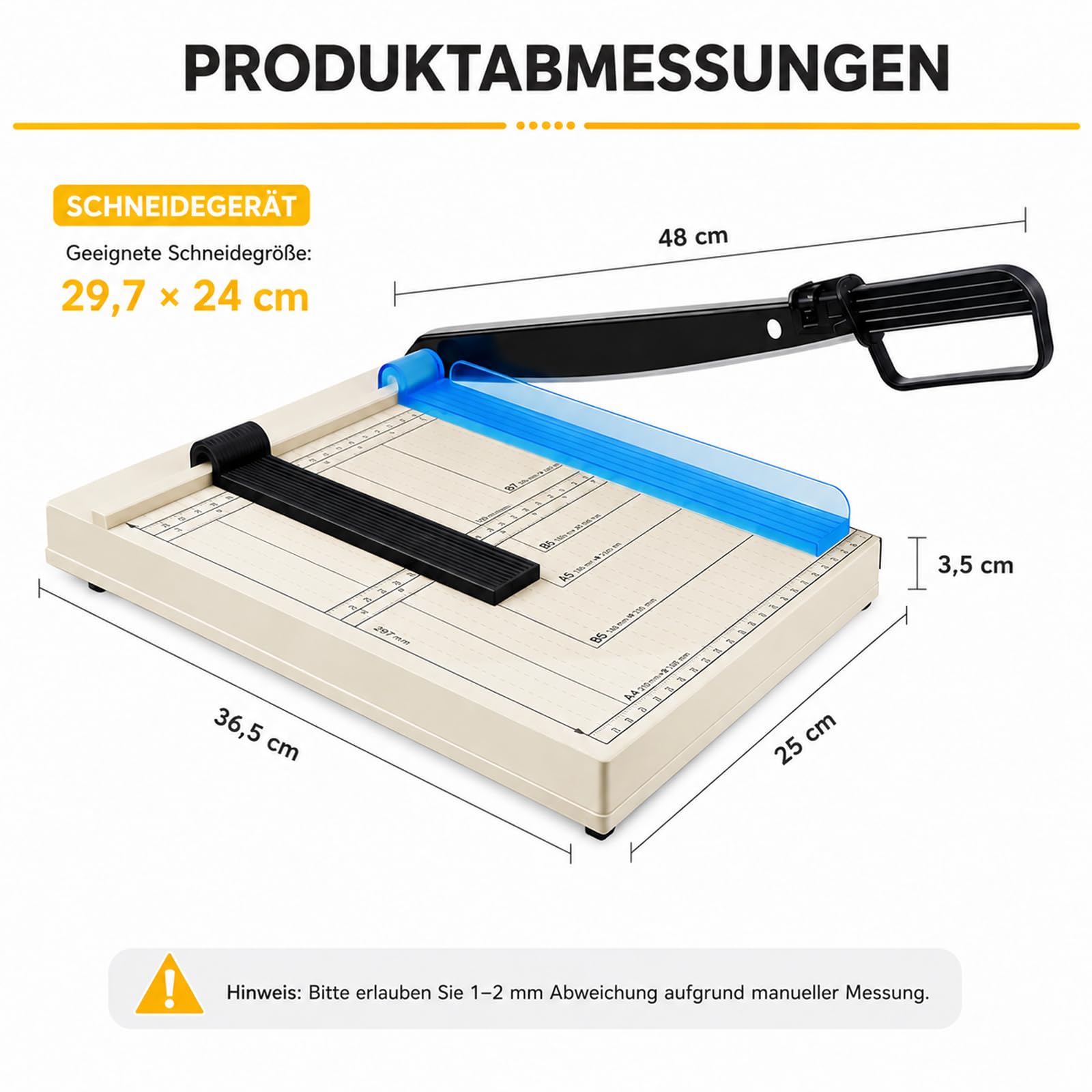 Papierschneidemaschine A4, Hebelschneider für B5, A5, B6, B7, Hebelschneider, Papierschneider mit 5 Ordnern, für Fotos, Leder und Dünne Bleche
