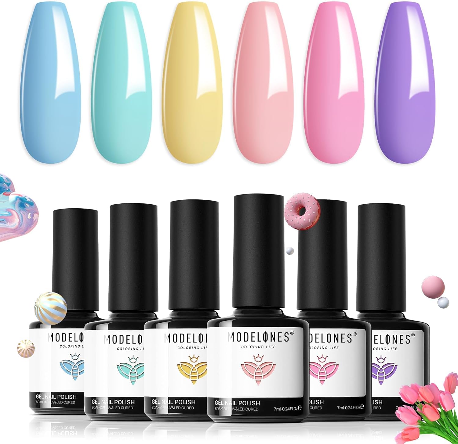 modelones UV Nail Polish, 6 Colors Summer Macaroon Pastel Gel Nail Polish Uv, Pink Blue Purple Green Yellow Shellac for Women Nail Art Design Holiday Manicure Gift Set Gel Polish UV DIY Salon
