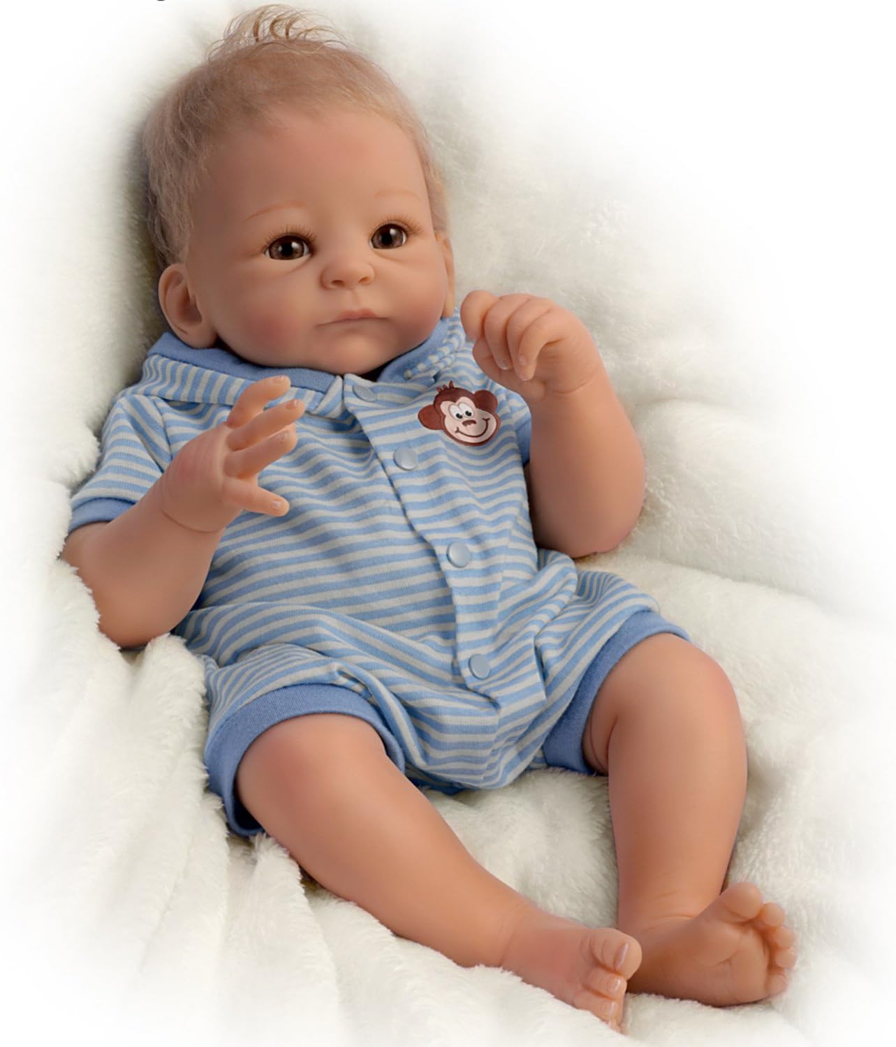 Ashton Drake - So Truly Real® Baby Doll 'Benjamin' by Artist Tasha Edenholm - is handcrafted of RealTouch® vinyl skin - In A Darling Blue Ensemble