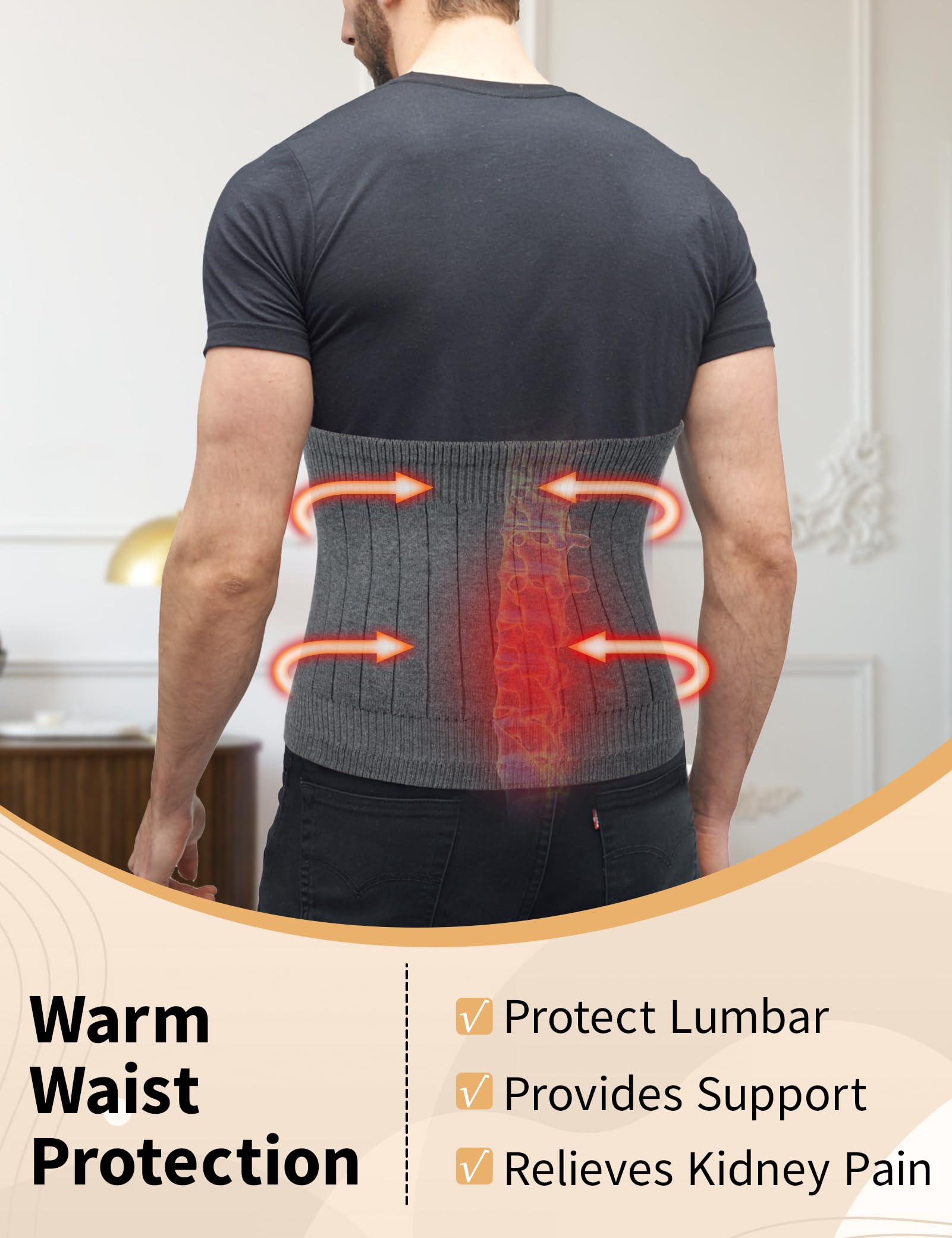 Becellen Faja Lumbar Lana, Cálido Elástico Abdomen Calentador Cachemira Faja Lumbar Mujer Dolor Espalda Anti-Frío Calentador de Riñón Invierno Cintura Soporte para Mujer Hombre