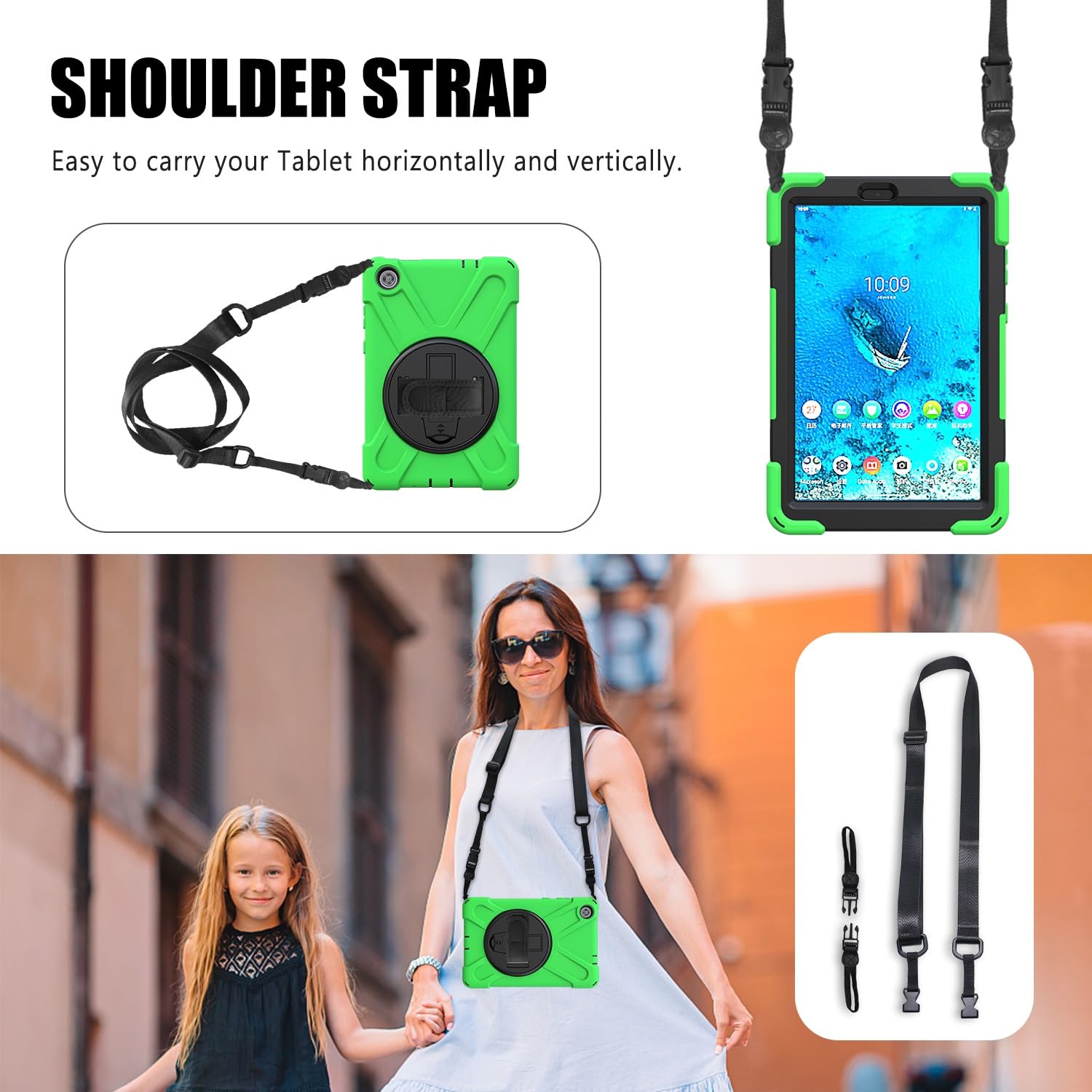 Tablet-Hülle Kompatibel mit Lenovo Tab M8 8 Zoll TB-8505X/8505F/8506F, 2019/2021 3./2. Generation, robuste, stoßfeste Fallschutzhülle mit Schultergurt, Schutzhülle Compatible with Kinder, Silikonhülle