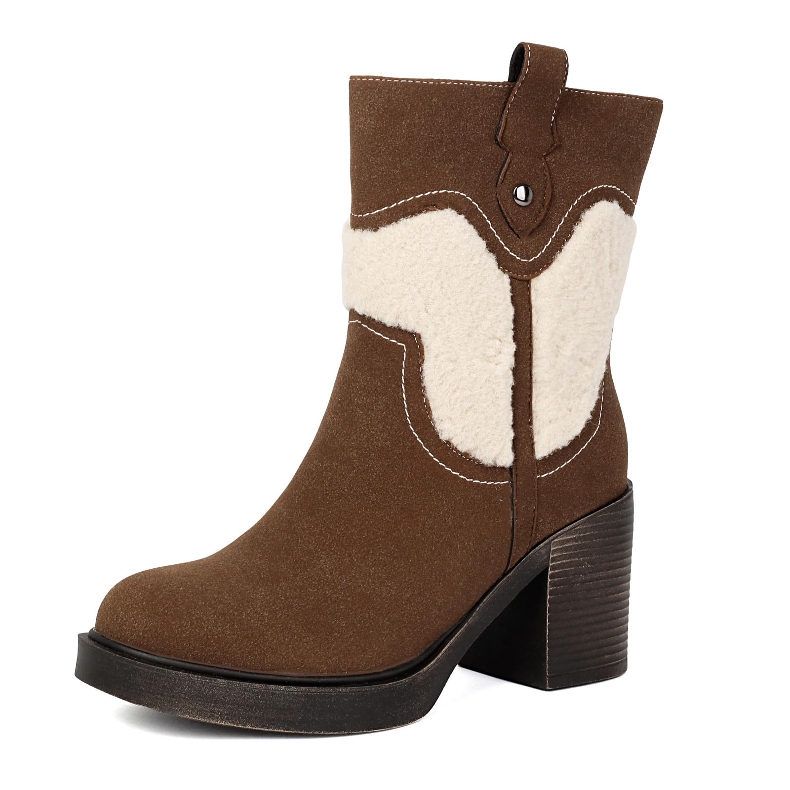 Womens Platform Boots Suede Winter Ankle Booties with Round Toe Short Zip Comfort Heel