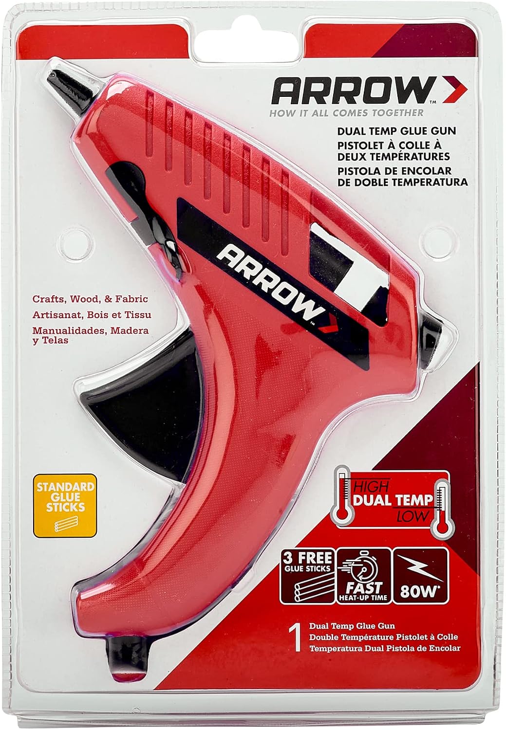 Arrow Fastener GT80DT Dual Temperature Glue Gun for Crafts, Decorating, Light Duty Upholstery, General Home Repair, Includes 3 Glue Sticks