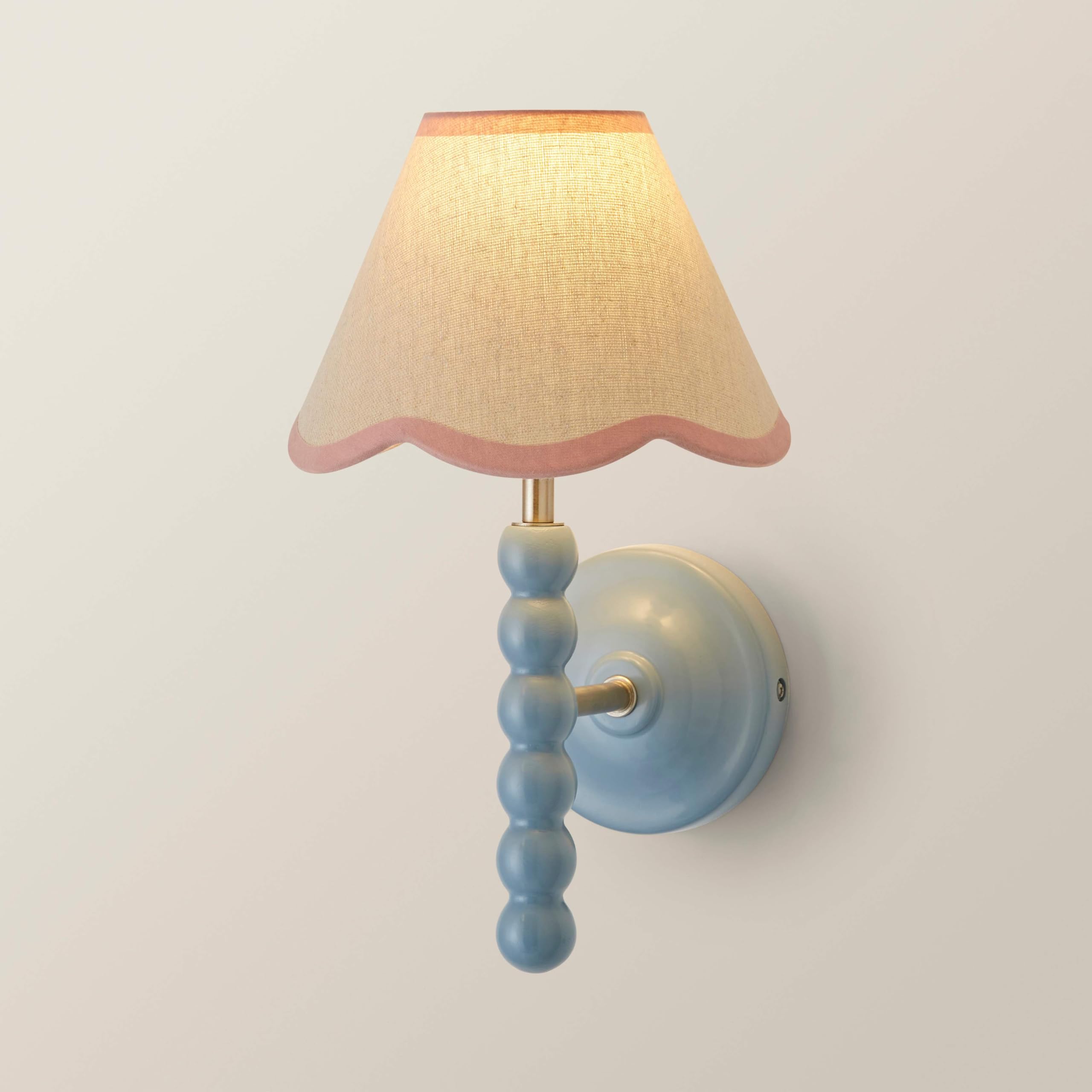 ValueLights | Bobbin Blue Wall Light with Pink Scallop Shade | Wall Lights, Home Décor & Improvement Essential | Mains Wired