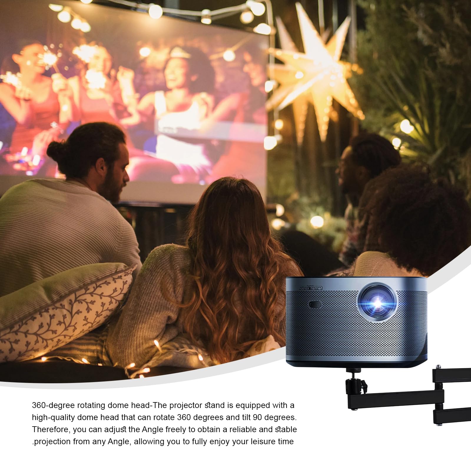 Supporto da Parete per Proiettore,Supporto per Proiettore Ruotabile a 360° con Interfaccia Filettata Da 1/4 Di Pollice, Staffa per Proiettore Da Soffitto/Parete Per Home Cinema, Sale Giochi, Uffici