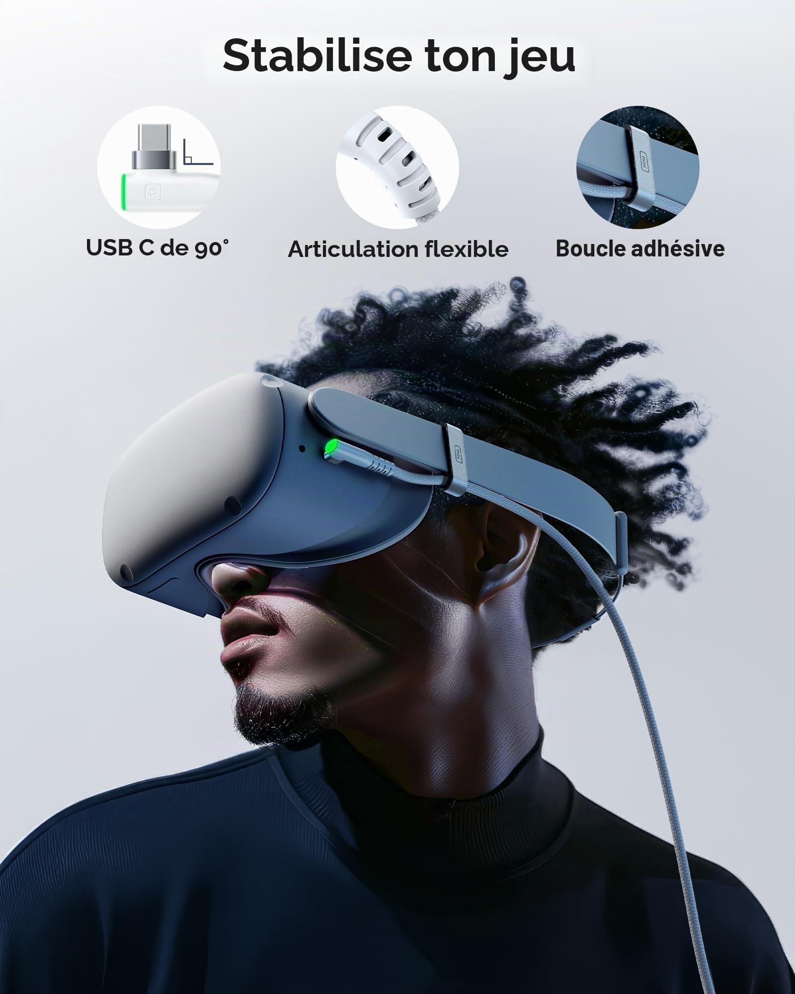 INIU Câble de liaison VR de qualité supérieure avec chargement, USB 3.0 compatible avec Meta Quest 3s, Oculus Quest 3/2/Pro, Pico 4, PC VR et Steam VR – Accessoire VR blanc parfait, choix de cadeau