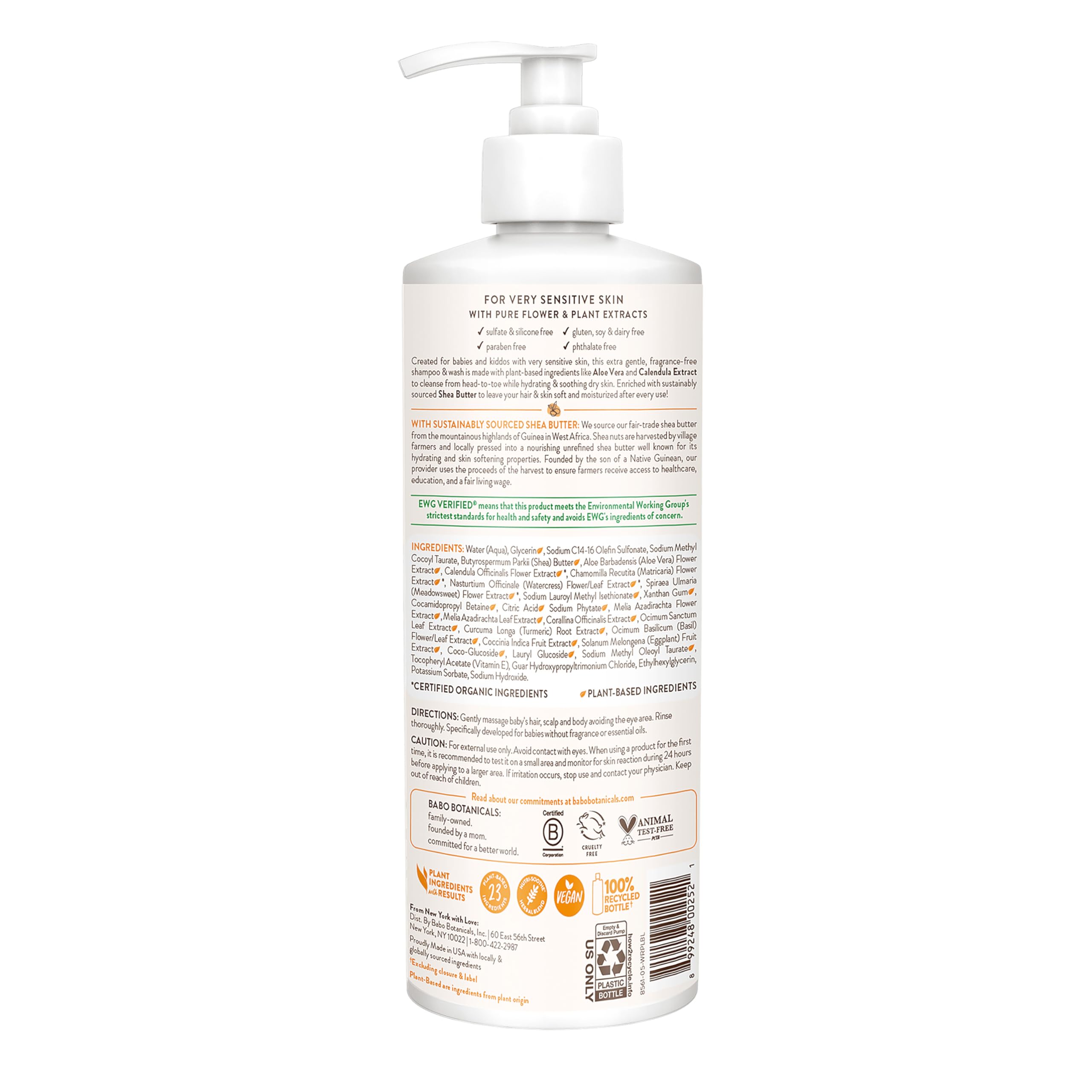 Babo Botanicals Sensitive Baby Shampoo & Wash Fragrance Free, 16 Oz
