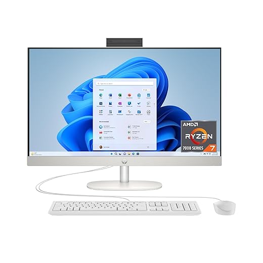 HP 27 inch All-in-One Desktop PC, FHD Display, AMD Ryzen 7 7730U, 32 GB RAM, 1 TB SSD, AMD Radeon Graphics, Windows 11 Home, 27-cr0012 (2024)
