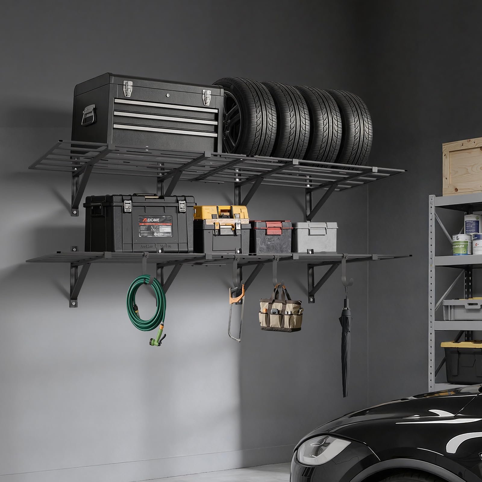 VEVOR 2er-Set Garagenregal 1832x635x305mm Werkzeugaufbewahrung 362 kg pro Schicht Werkzeughalter Wand 1832x635 mm Regalfläche Aufbewahrungsregale Metallregal Werkzeug Organizer Wandregale