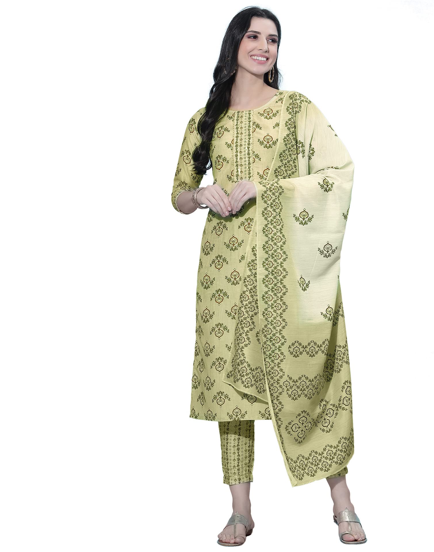 SanisaWomen's Digital Printed Straight Kurta Set with Dupatta
