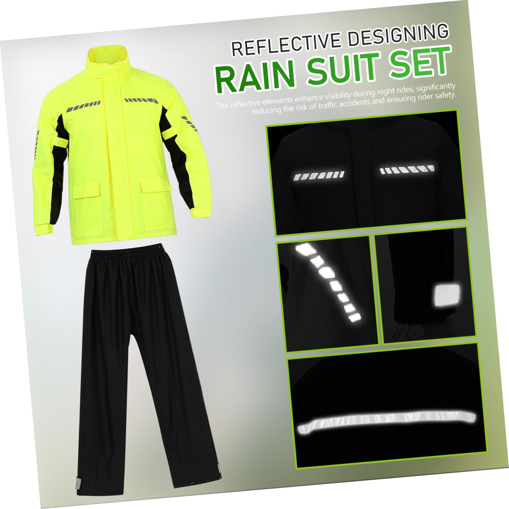 OUNONA Tenue Pluie Homme Imperméable Cyclisme avec Pantalon et Veste Réfléchissants Coupe-Vent Protection Fortes Pluies et Sécurité Nocturne