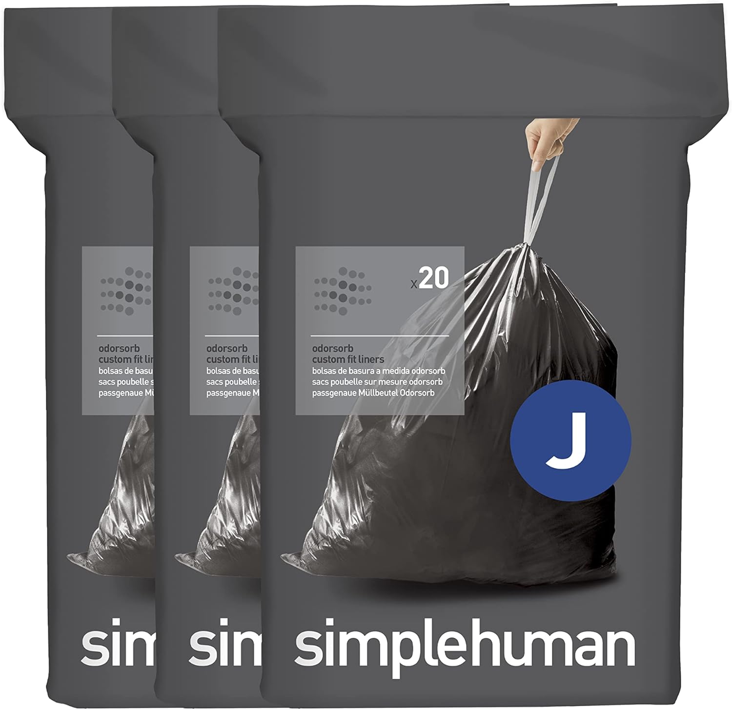 simplehuman Code J 60 Count, Genuine Odorsorb Custom Fit