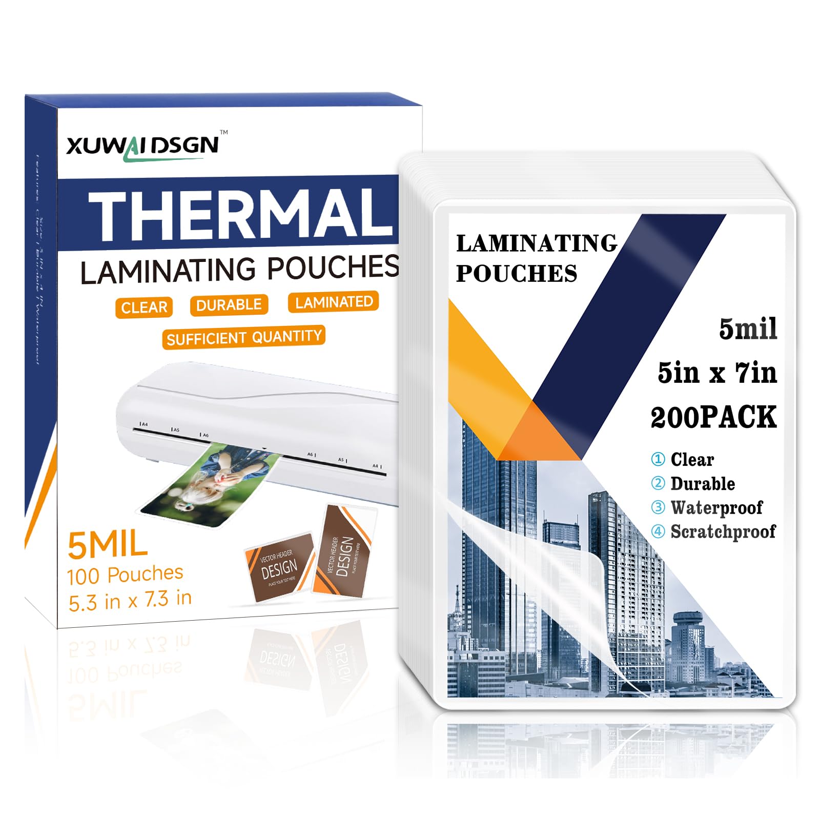 200 Pack 5mil 5“x7" Thermal Laminating Pouches Badge Laminate Pouches Clear Laminated Luggage Tags Printable Laminator Pouches for Business Permits Cards (200, 5.3"x7.3"-5mil)
