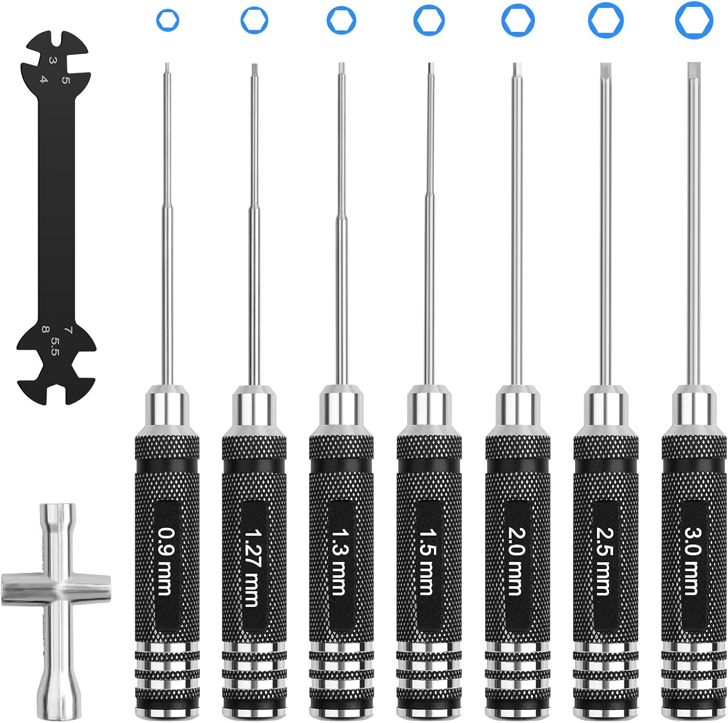 RC Hex Screwdriver Tool Set: 0.9mm 1.27mm 1.3mm 1.5mm 2.0mm 2.5mm 3.0mm Screwdriver Kit with Hex Nut Driver
